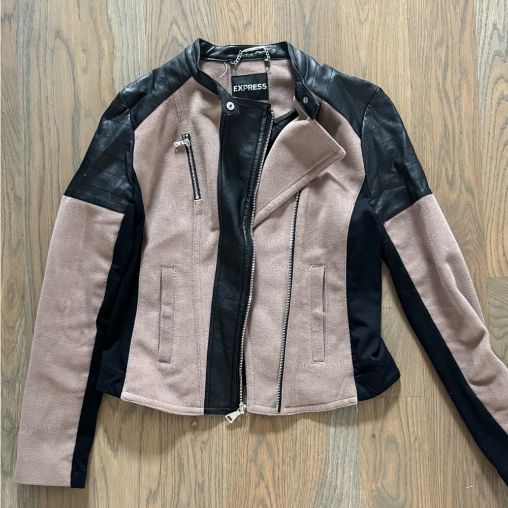 Express Black and Tan Blazer with Stand-Up Collar